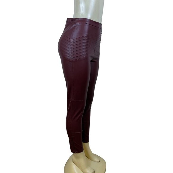 Zara Women’s Burgundy High-Waist Slim Fit Pants With Zipper Detail Size M - New - Picture 2 of 9